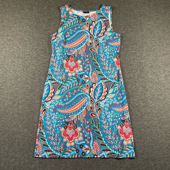 Talbots Petite Sleeveless Dress Womens MP Teal Floral Paisley Stretch Jersey - Picture 1 of 9